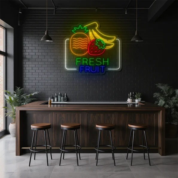 neon sign fresh fruit pineapple strawberry banana cafe decor 2