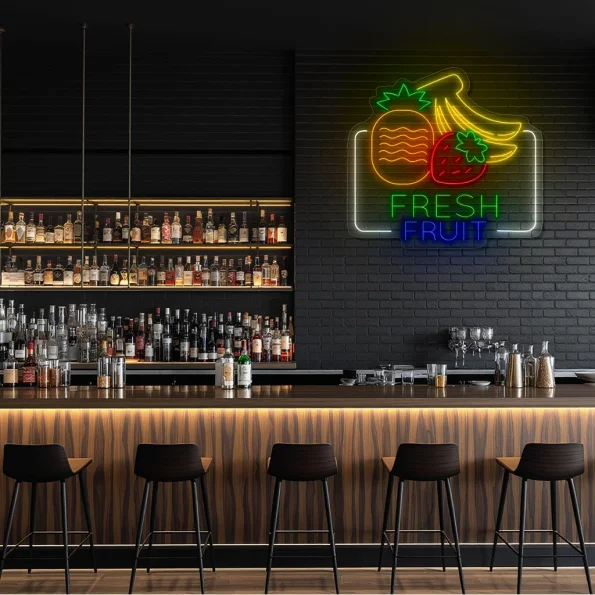 neon sign fresh fruit pineapple strawberry banana cafe decor 3