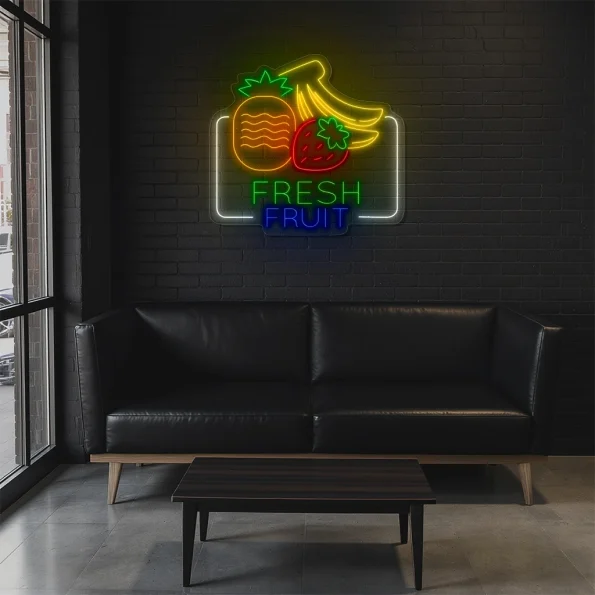 neon sign fresh fruit pineapple strawberry banana cafe decor 4