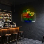 neon sign fresh fruit pineapple strawberry banana cafe decor 1
