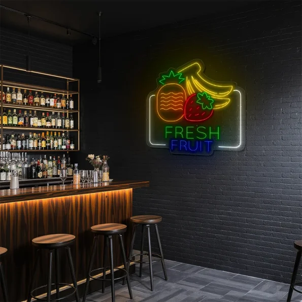 neon sign fresh fruit pineapple strawberry banana cafe decor 5