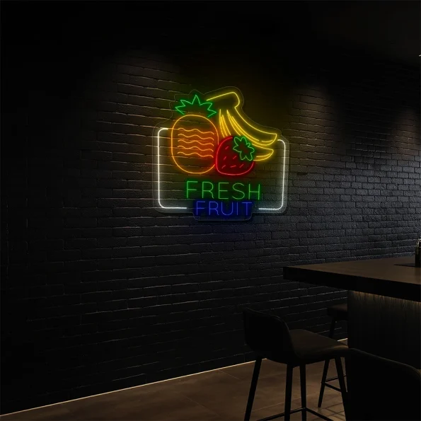 neon sign fresh fruit pineapple strawberry banana cafe decor 6