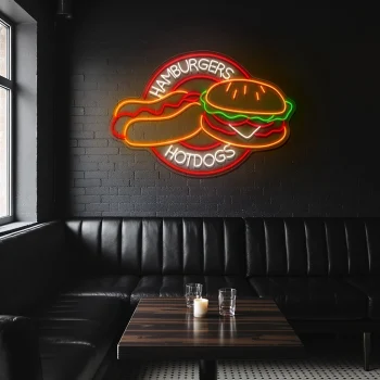 neon sign hamburgers & hotdogs fast food restaurant decor 1