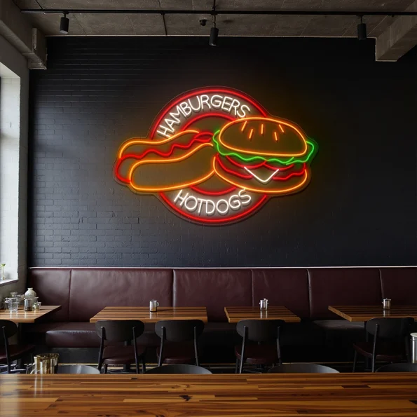 neon sign hamburgers & hotdogs fast food restaurant decor 2