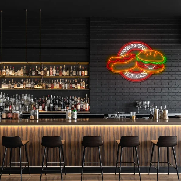 neon sign hamburgers & hotdogs fast food restaurant decor 3