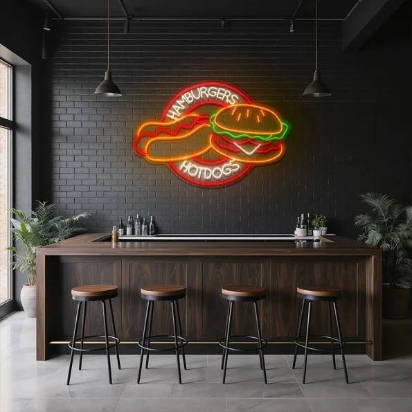 neon sign hamburgers & hotdogs fast food restaurant decor 4