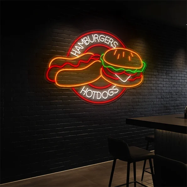 neon sign hamburgers & hotdogs fast food restaurant decor 5