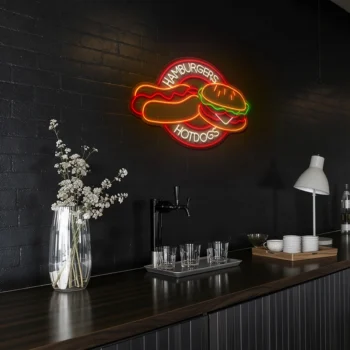 Neon Sign Hamburgers & Hotdogs Fast Food Restaurant Decor 6
