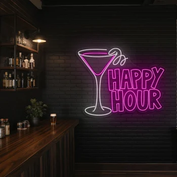 neon sign happy hour cocktail glass bar decor 1
