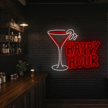 neon sign happy hour cocktail glass bar decor 2