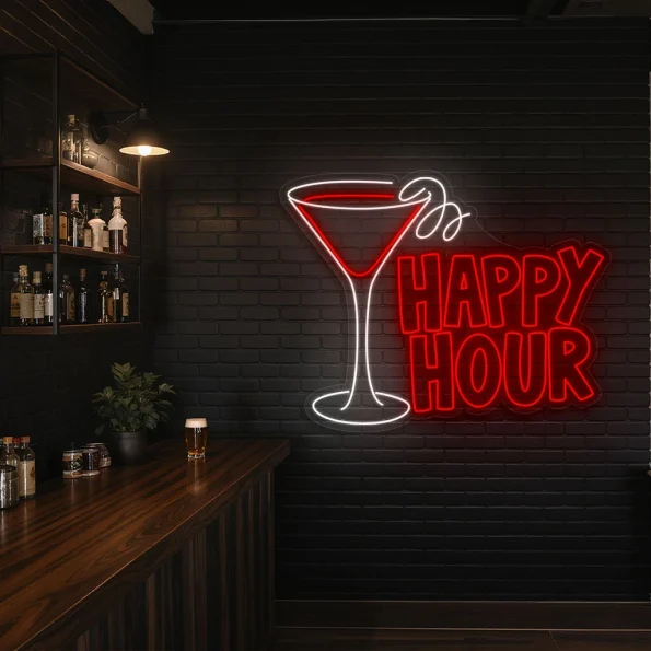 neon sign happy hour cocktail glass bar decor 2