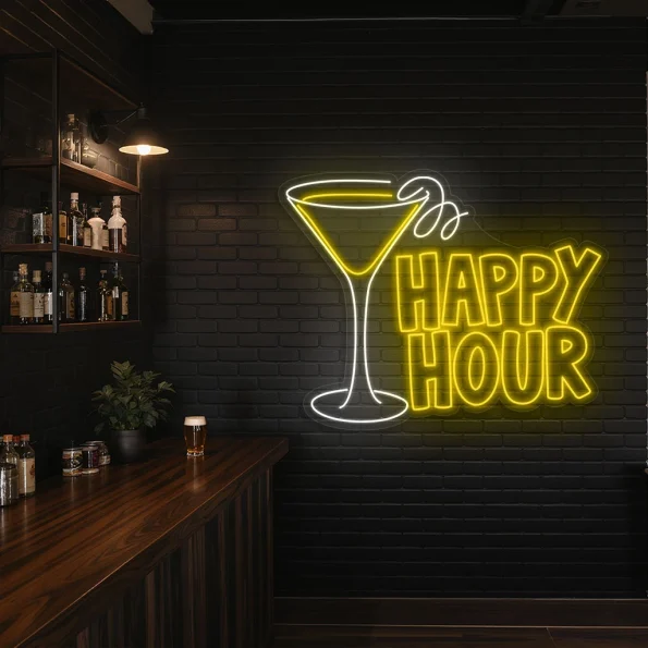 neon sign happy hour cocktail glass bar decor 3