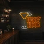 neon sign happy hour cocktail glass bar decor 1