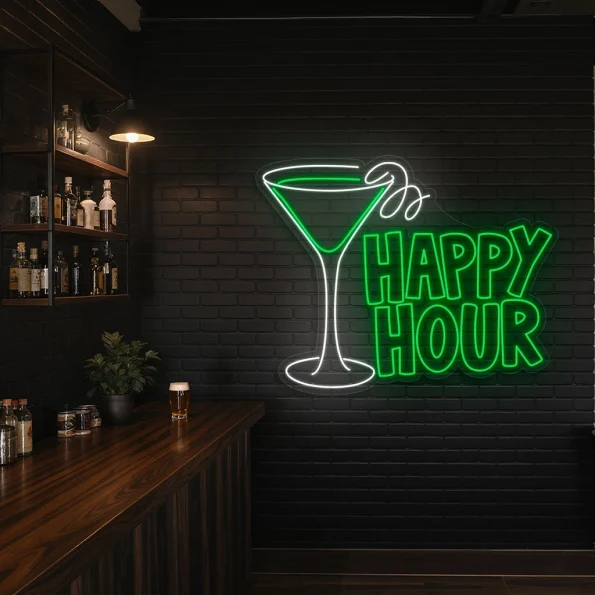 neon sign happy hour cocktail glass bar decor 5