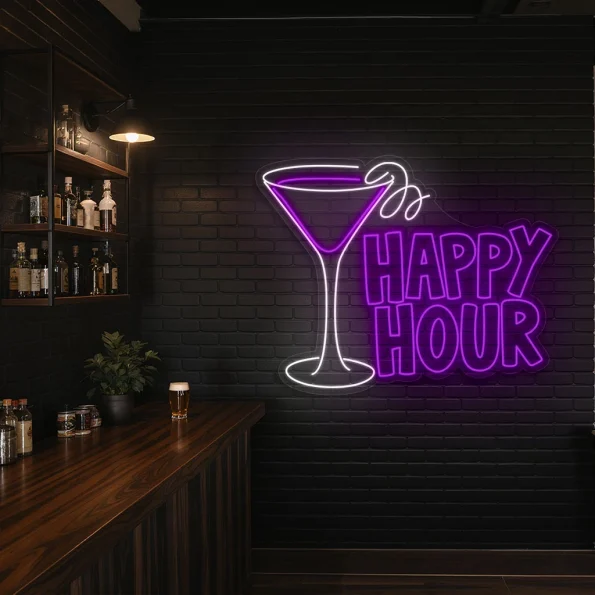 neon sign happy hour cocktail glass bar decor 6