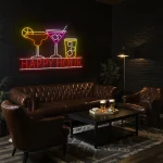 neon sign happy hour cocktail glasses bar decor 1