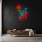 neon sign high heel shoe with wine bottle and rose bar decor 1