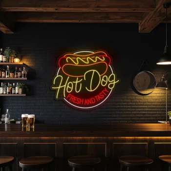 neon sign hot dog fresh and tasty fast food decor 1