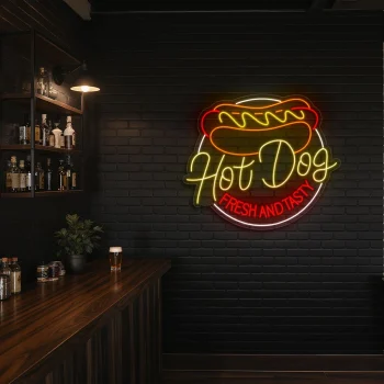 neon sign hot dog fresh and tasty fast food decor 2