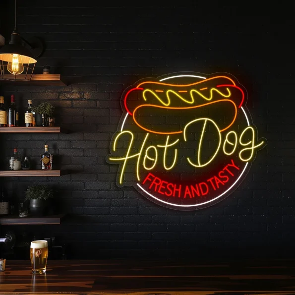 neon sign hot dog fresh and tasty fast food decor 3