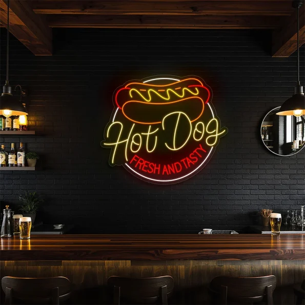 neon sign hot dog fresh and tasty fast food decor 6