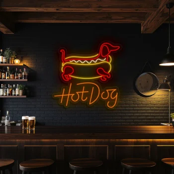 neon sign hot dog outline with text fast food decor 1