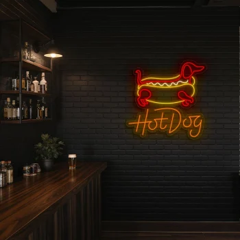 neon sign hot dog outline with text fast food decor 2