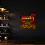 neon sign hot dog outline with text fast food decor 1