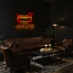 neon sign hot dog outline with text fast food decor 1