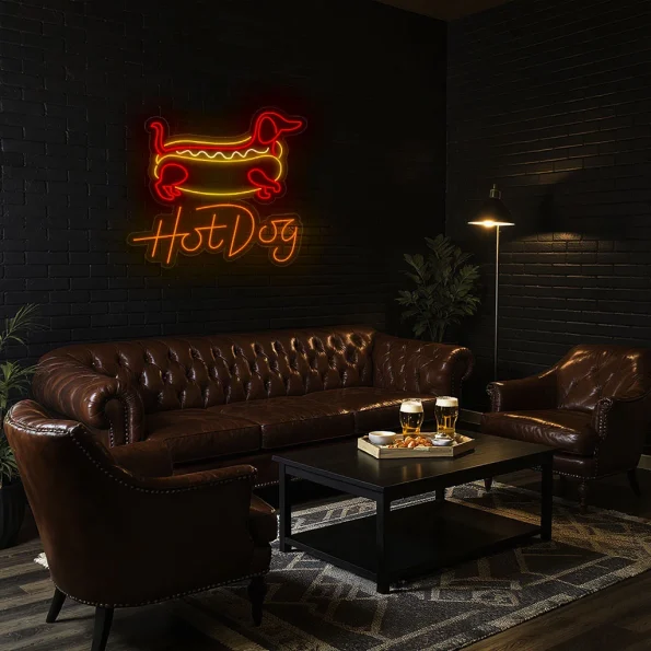 neon sign hot dog outline with text fast food decor 4