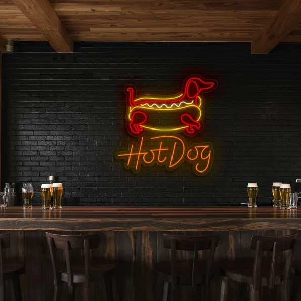 neon sign hot dog outline with text fast food decor 5