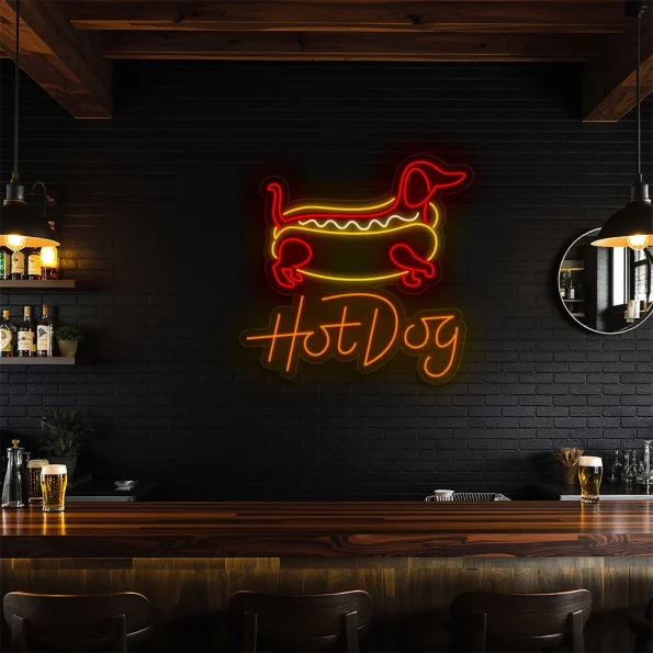 neon sign hot dog outline with text fast food decor 6