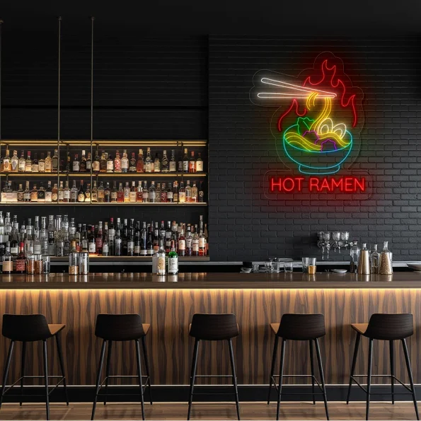 neon sign hot ramen bowl with chopsticks japanese food decor 3