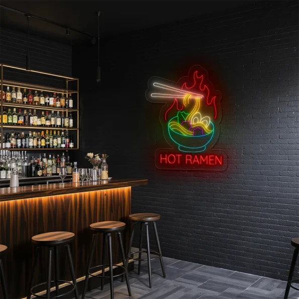 neon sign hot ramen bowl with chopsticks japanese food decor 5