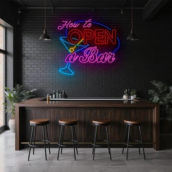 neon sign how to open a bar with cocktail glass bar decor 2