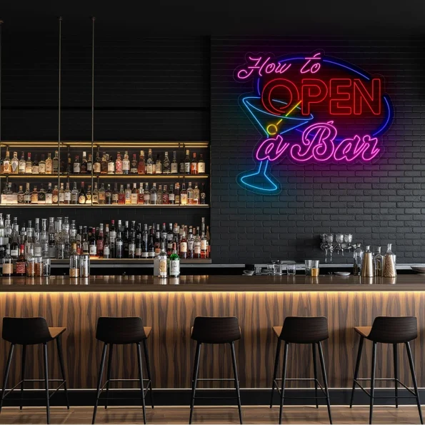 neon sign how to open a bar with cocktail glass bar decor 3