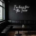 neon sign i m here for the tacos text purple restaurant decor 1