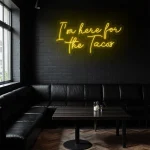neon sign i m here for the tacos text purple restaurant decor 1