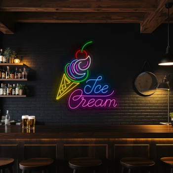 neon sign ice cream cone with cherry neon wall art bar decor 1