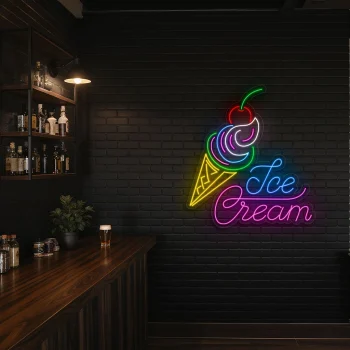 neon sign ice cream cone with cherry neon wall art bar decor 2