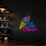 neon sign ice cream cone with cherry neon wall art bar decor 1