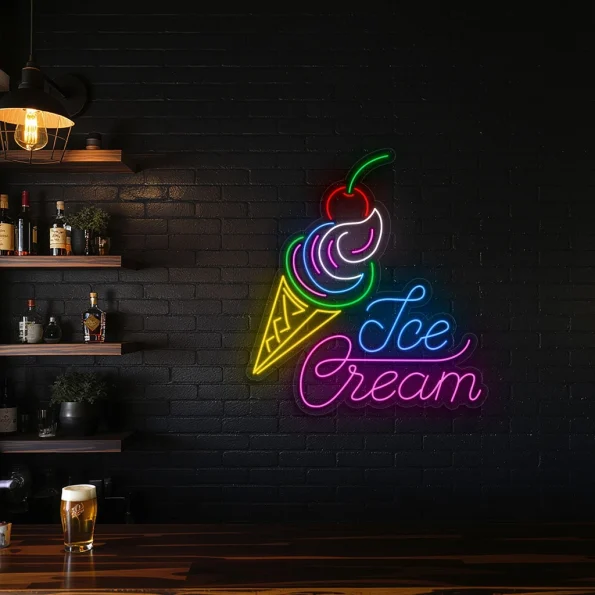 neon sign ice cream cone with cherry neon wall art bar decor 3