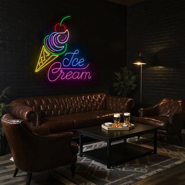 neon sign ice cream cone with cherry neon wall art bar decor 4