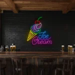 neon sign ice cream cone with cherry neon wall art bar decor 1