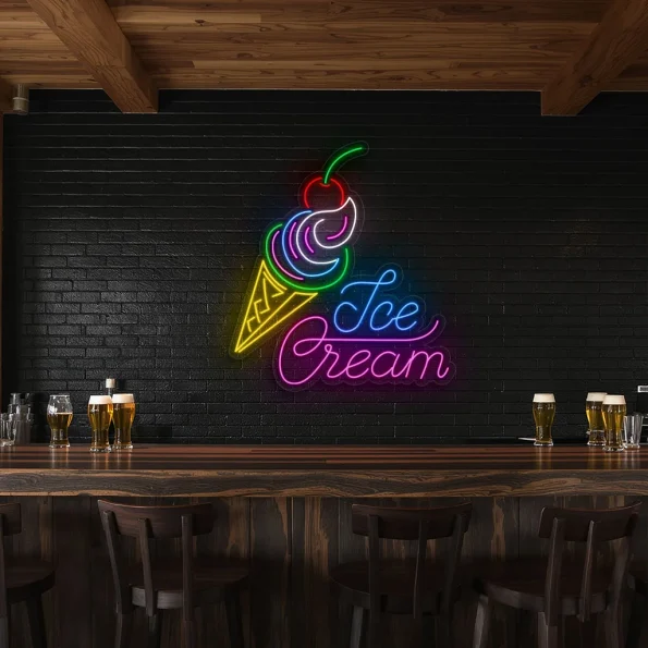 neon sign ice cream cone with cherry neon wall art bar decor 5