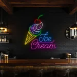 neon sign ice cream cone with cherry neon wall art bar decor 1