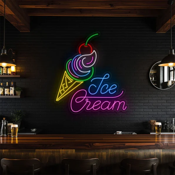 neon sign ice cream cone with cherry neon wall art bar decor 6