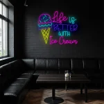 neon sign ice cream cone with life is better text wall decor 1