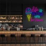 neon sign ice cream cone with life is better text wall decor 1