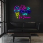 neon sign ice cream cone with life is better text wall decor 1